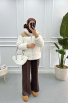 Color Block Plush Coat White