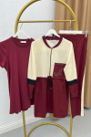 Color Block Three Piece Suit Claret Red