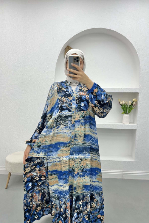 Colorful Floral Dress Blue