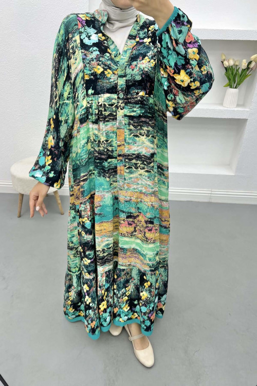 Colorful Floral Dress Green