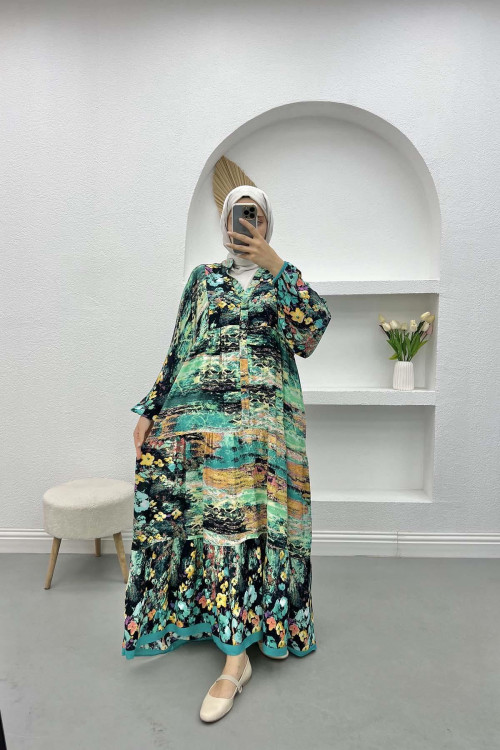 Colorful Floral Dress Green