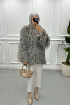 Fringed Fur Coat Grey