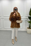 Fringed Fur Coat Brown