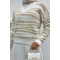 Bearded V Neck Striped Sweater Beige