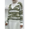 Bearded V Neck Striped Sweater Khaki