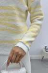 Bearded V Neck Striped Sweater Yellow