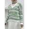 Bearded V Neck Striped Sweater Green