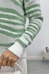 Bearded V Neck Striped Sweater Green