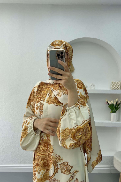 Shawl Patterned Dress Gold