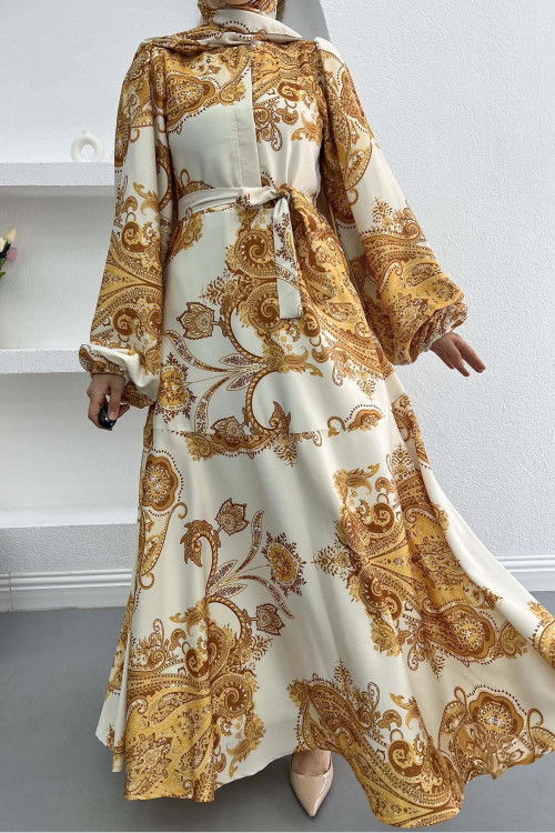 Shawl Patterned Dress Gold