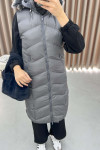 Puffer Vest with Feathered Hat Anthracite