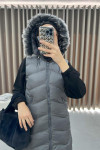 Puffer Vest with Feathered Hat Anthracite