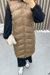 Puffer Vest with Feathered Hat, Coffee