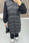 Puffer Vest with Feathered Hat, Black