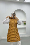 Puffer Vest with Feathered Hat, Tan