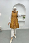 Puffer Vest with Feathered Hat, Tan