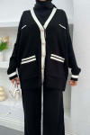 Stripe Detailed Knitwear Set Black