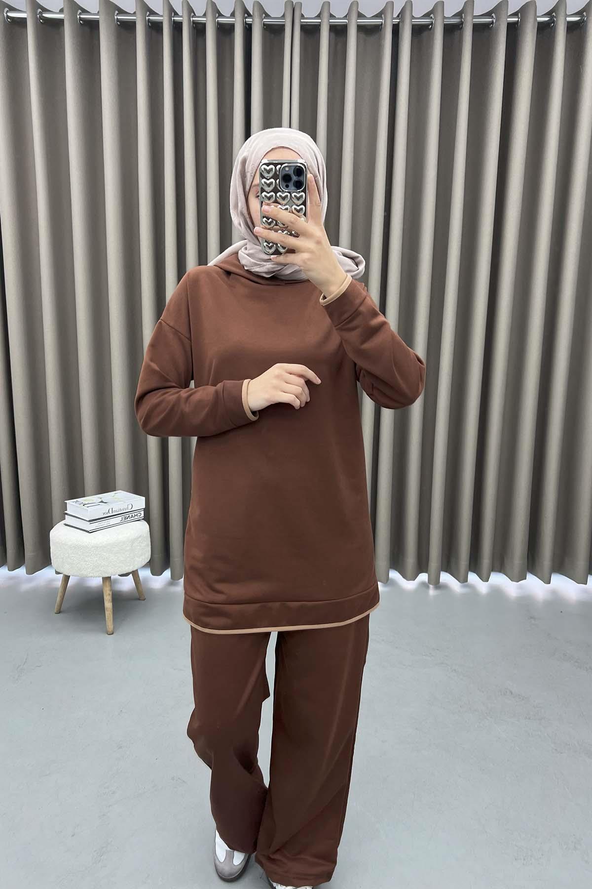 Striped Hooded Set Bitter Brown