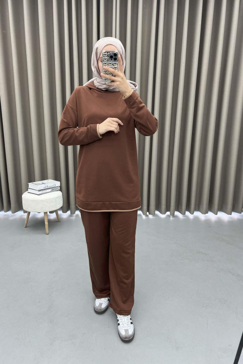 Striped Hooded Set Bitter Brown