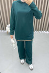 Striped Hooded Suit Emerald Green