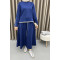 Striped Scuba Skirt Suit Navy Blue