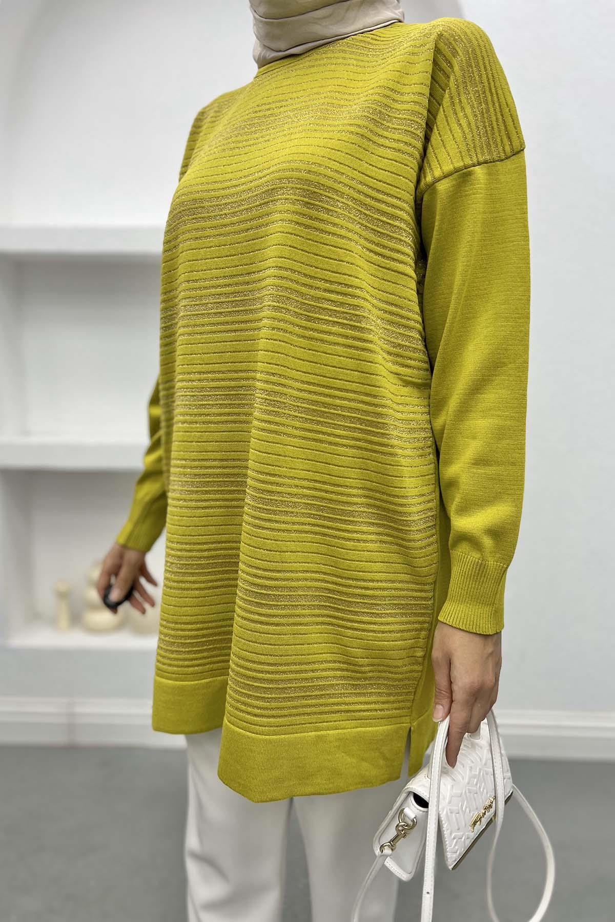 Glitter Striped Tunic Olive Green