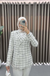 Glitter Plaid Jacket Cream