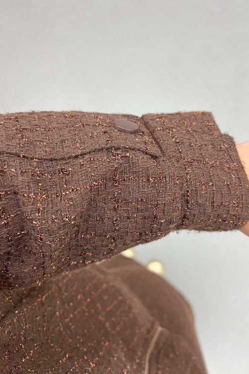 Glittery Tweed Skirt Suit Bitter Brown