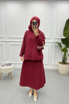 Glittery Tweed Skirt Suit Claret Red