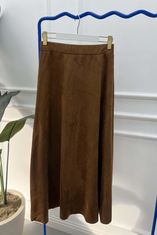 Suede Flared Skirt Brown