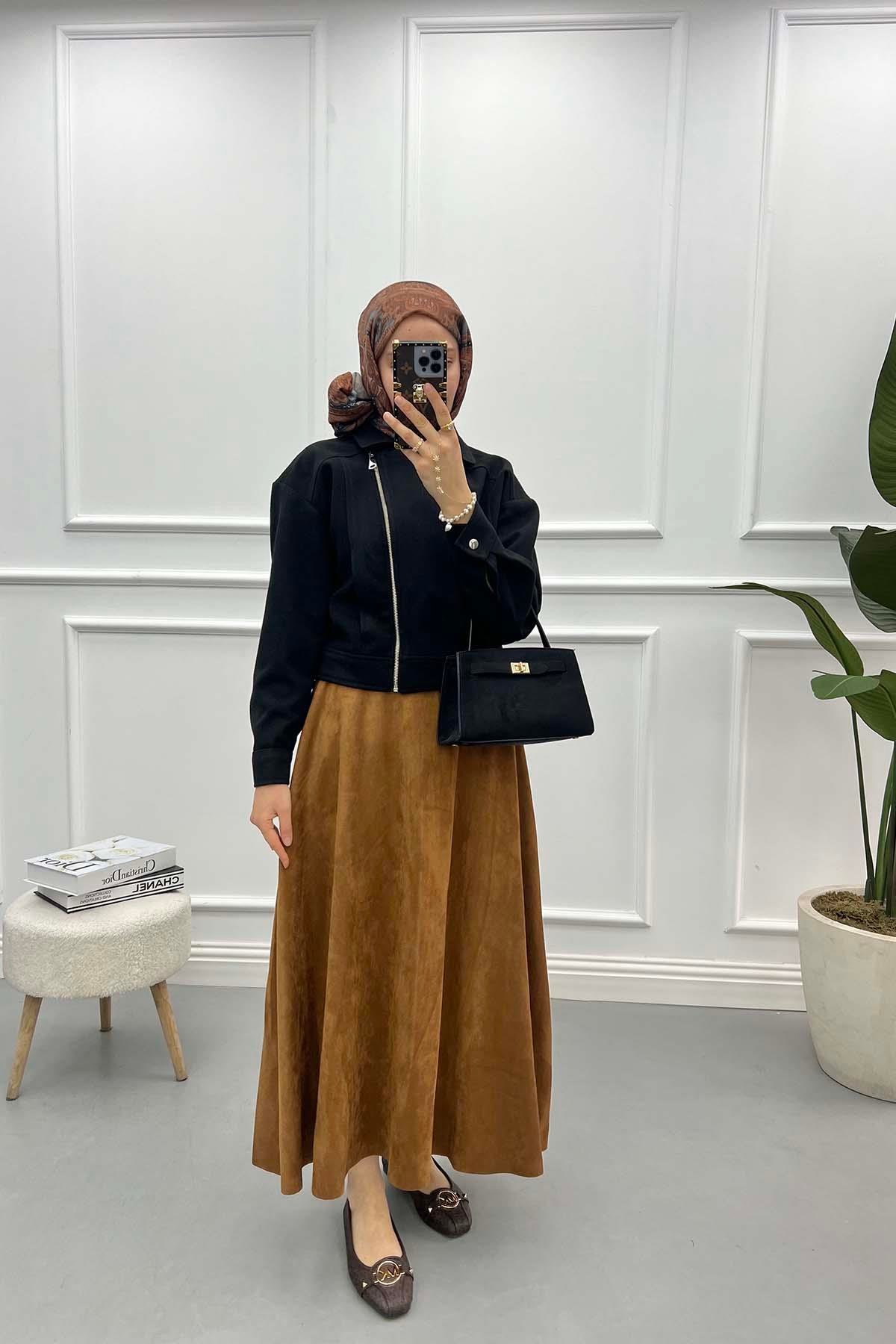 Suede Flared Skirt Brown