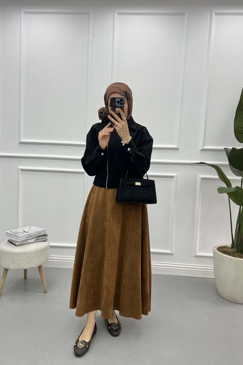 Suede Flared Skirt Brown