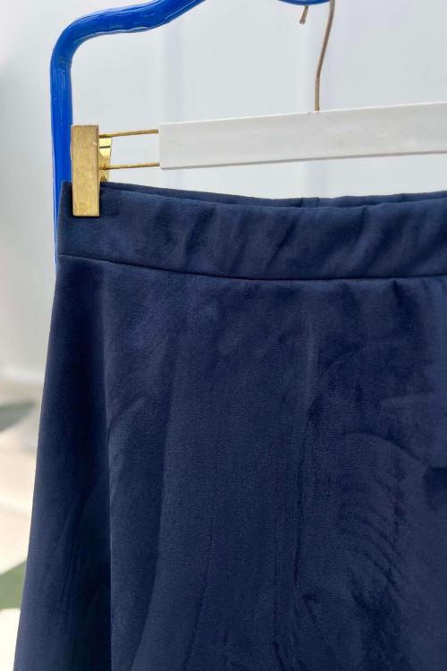 Suede Flared Skirt Navy Blue