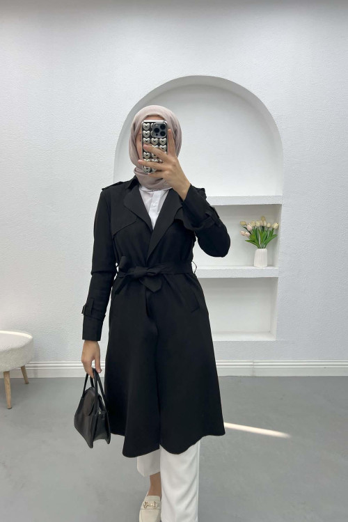 Suede Trench Coat Black