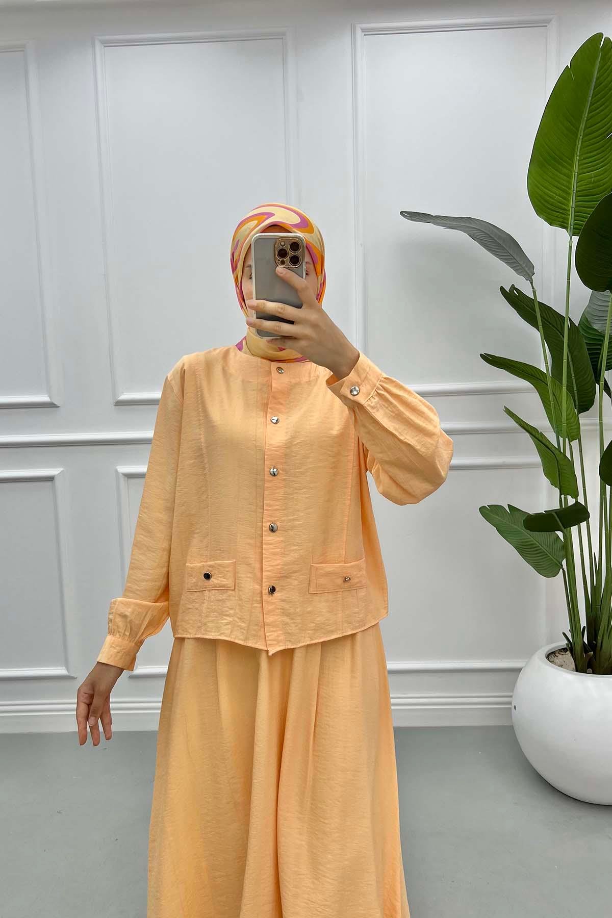 Skirt Suit with Ornamental Pocket Orange