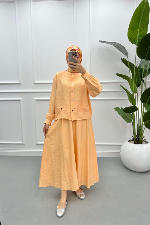 Skirt Suit with Ornamental Pocket Orange