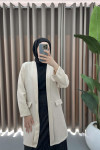 Long Jacket with Decorative Pockets Beige