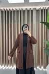 Long Jacket with Decorative Pockets Brown