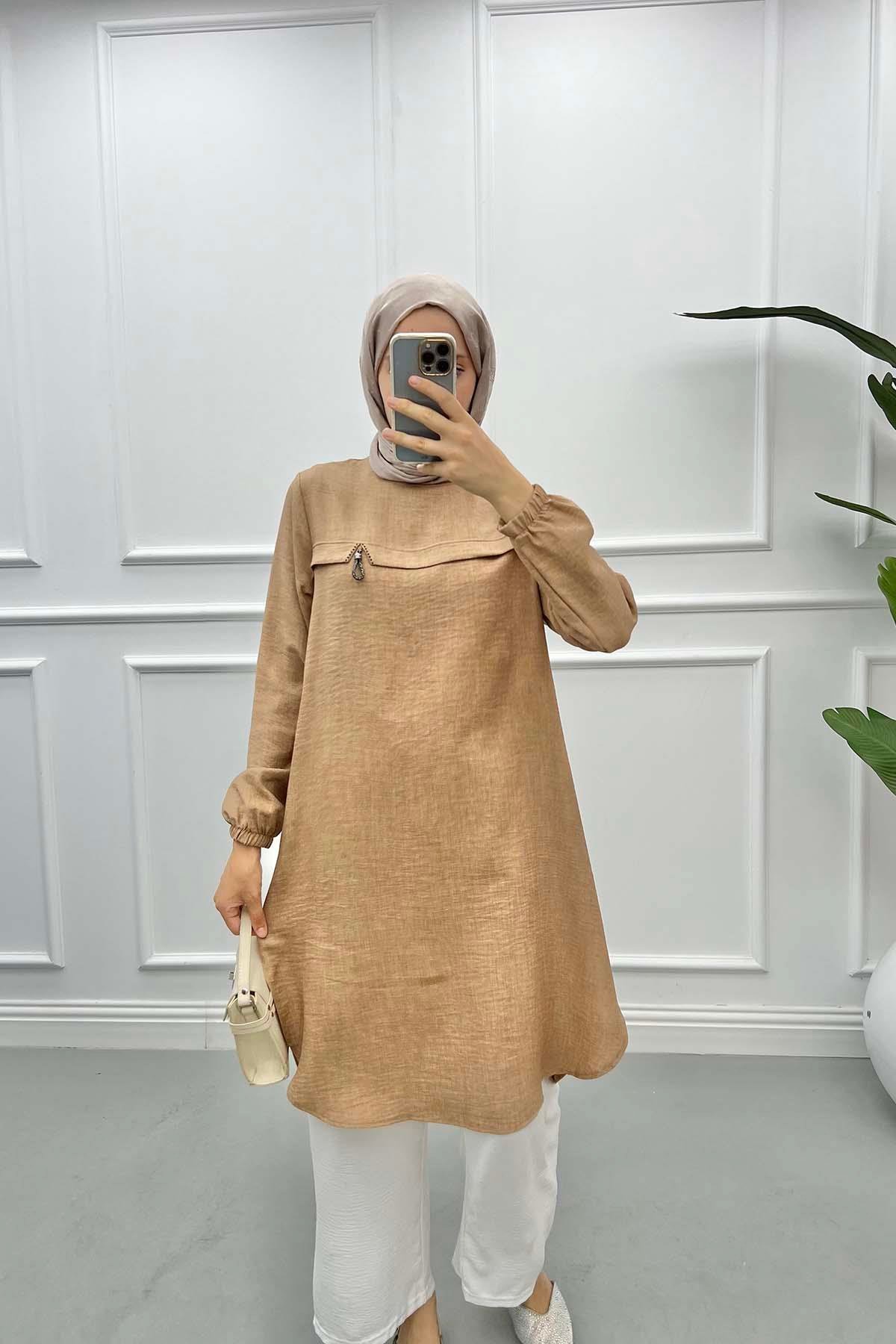 Stone Detailed Tunic Brown