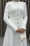 Stone Buttoned Bearded Cardigan White