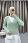 Stone Buttoned Bearded Cardigan Aqua Green