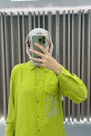 Stone Embroidered Long Shirt Oil Green