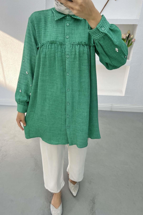 Stoned Ruffle Seersucker Tunic Benetton Green