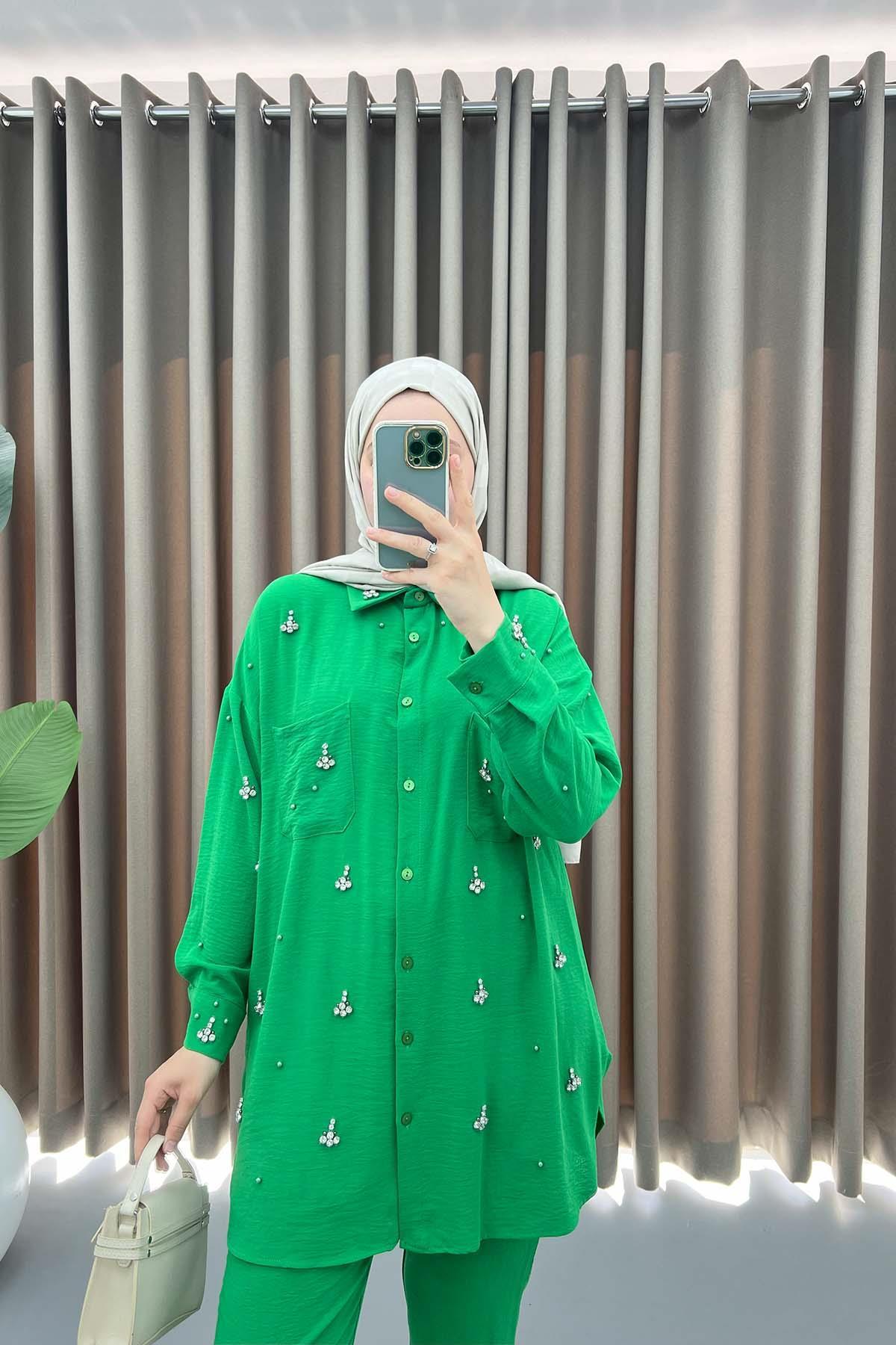 Stoned Trouser Suit Green