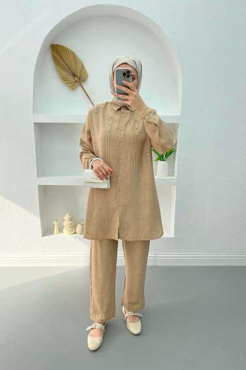 Stoned Tunic Set Beige