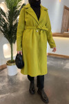 Single Button Belted Cashmere Coat Oil Green