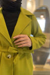 Single Button Belted Cashmere Coat Oil Green