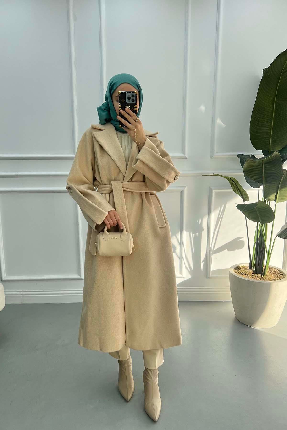 Single Button Cashmere Coat Beige