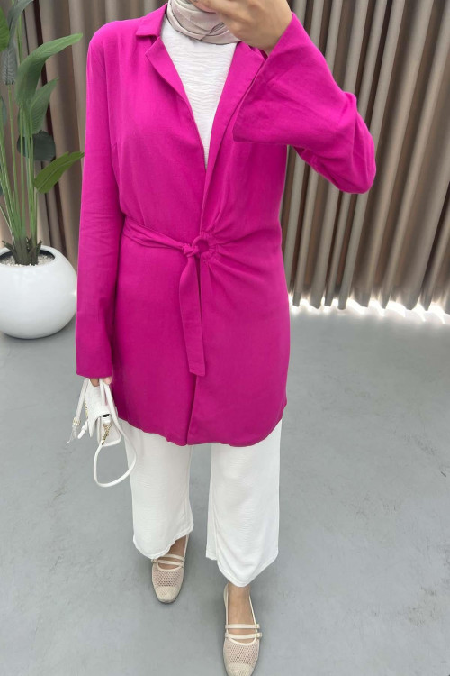 Linen Kimono Fuchsia with Buckle Detail