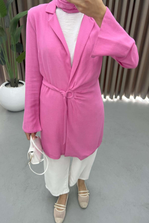 Linen Kimono Pink with Buckle Detail